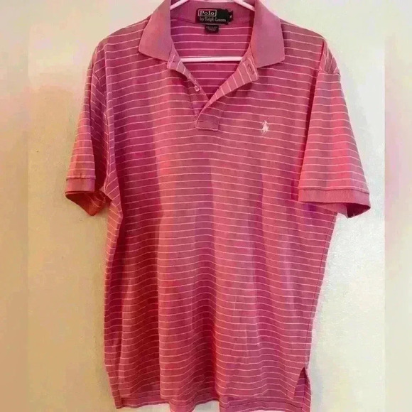 POLO by Ralph Lauren Pink Collared Polo w/White Stripes - Picture 1 of 2